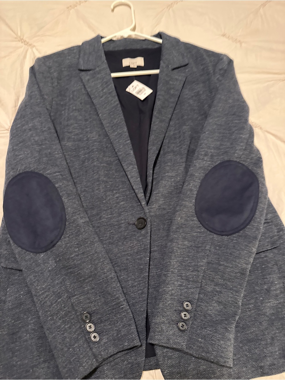 LOFT Navy Knit Blazer with Elbow Patches